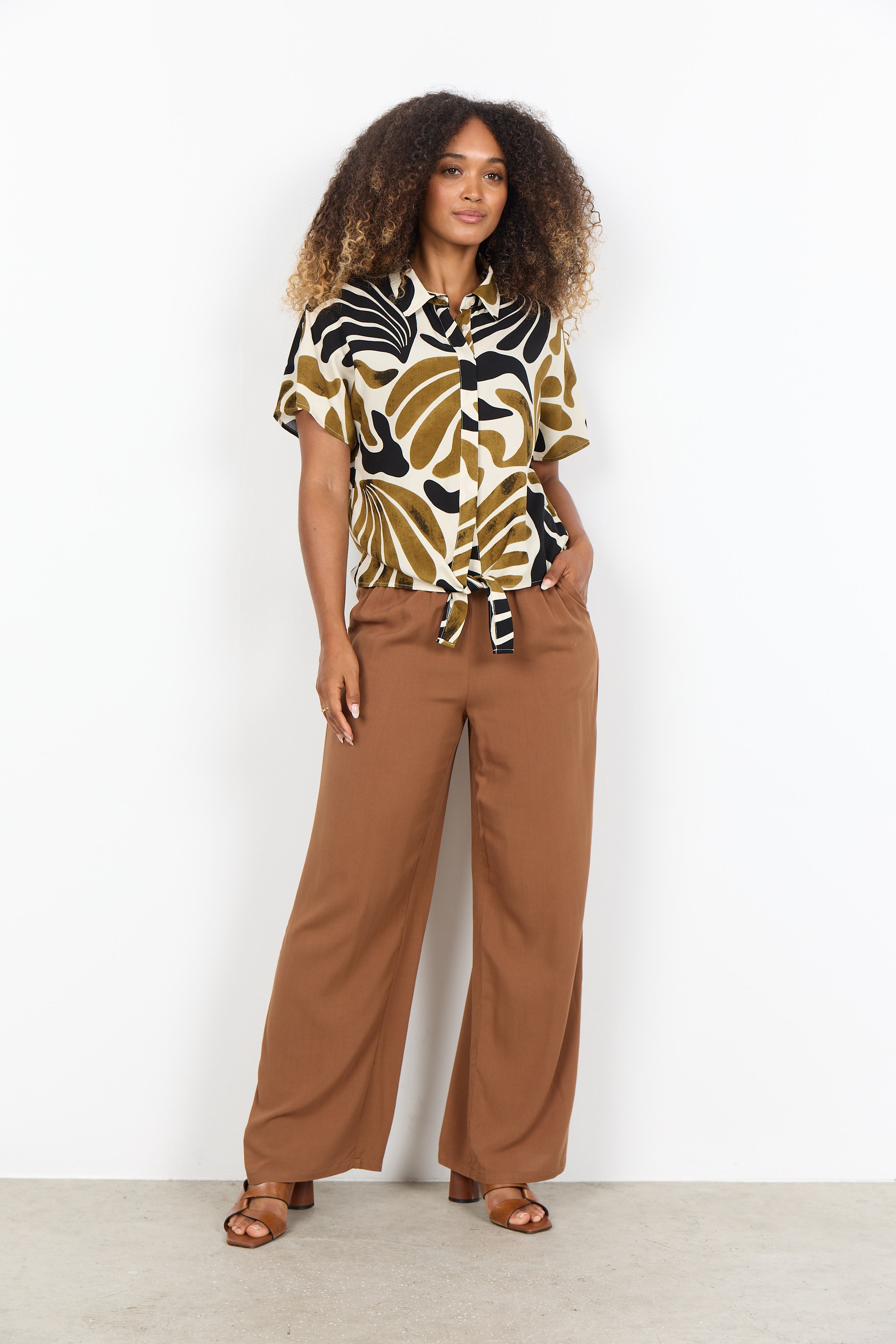 Abstract Print Tie Front Shirt