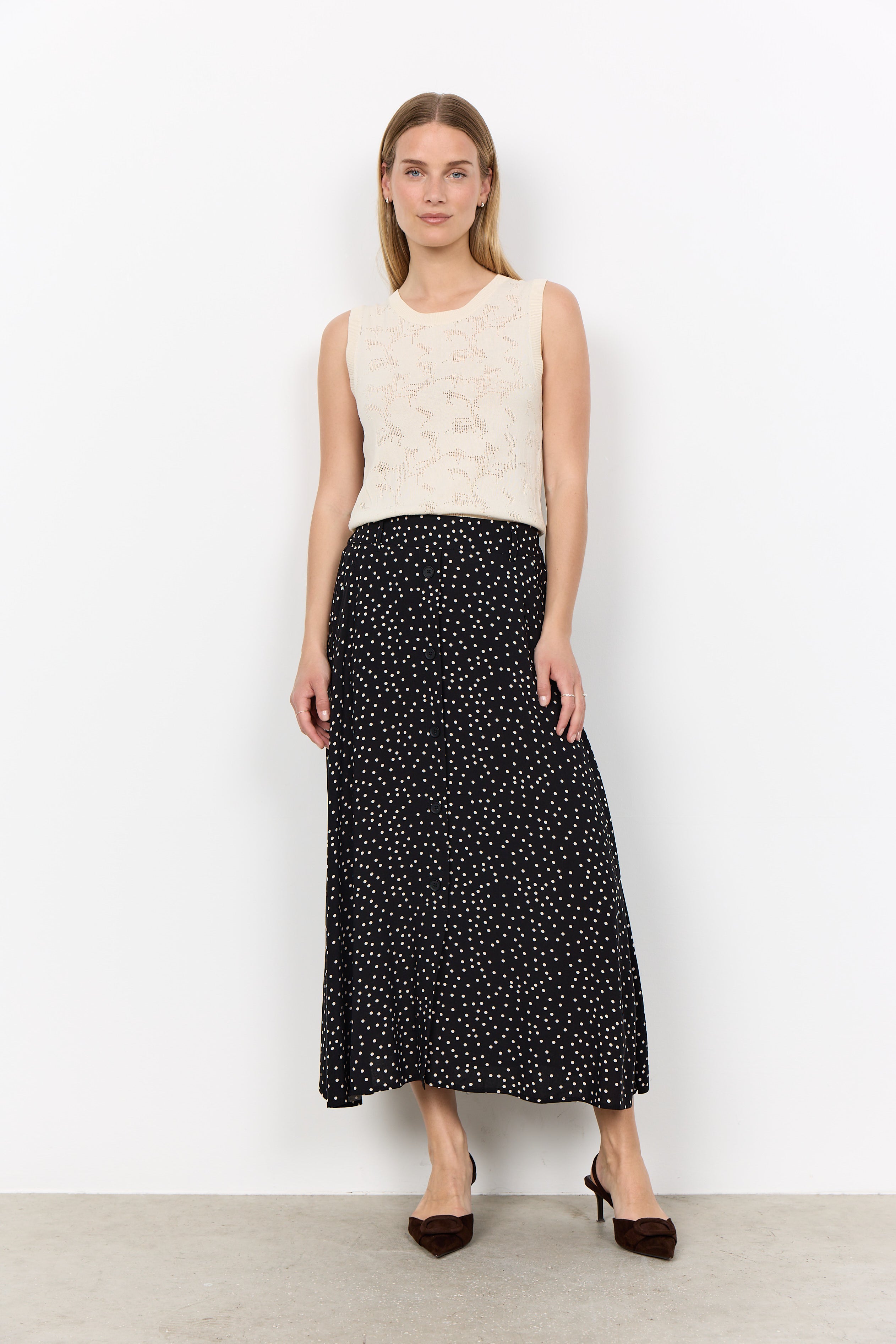 Dot Print Flare Skirt