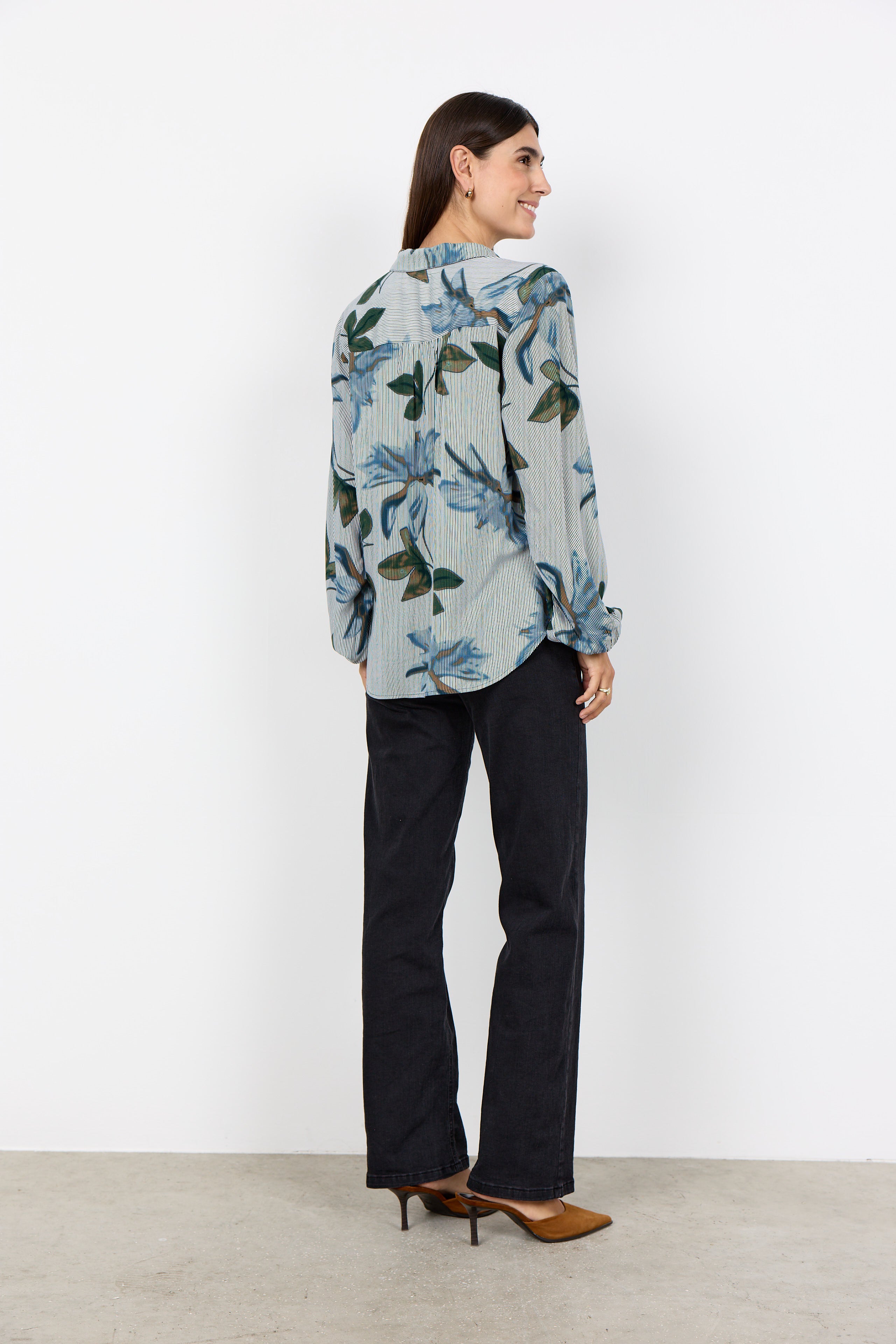 Leaf Print Shirt Collar Top