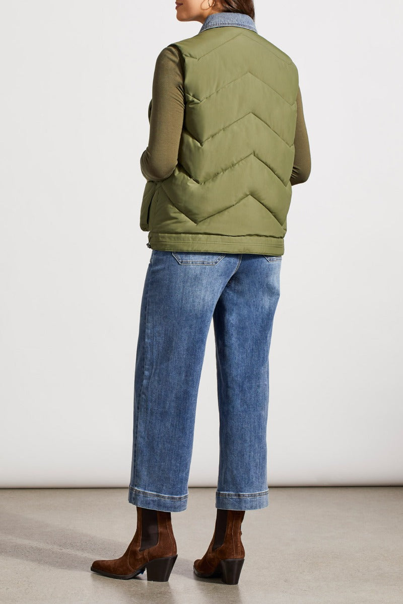 Denim Shirt Trim Puffer Vest