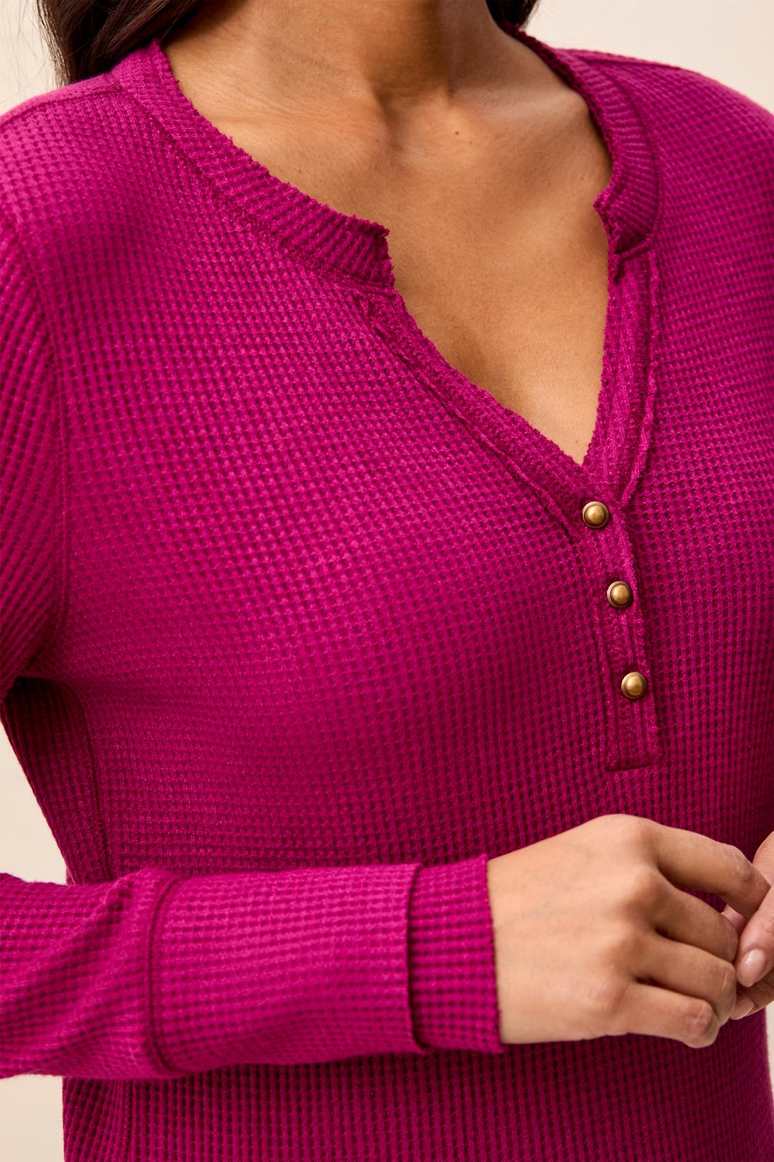 Waffle Knit Henley Top