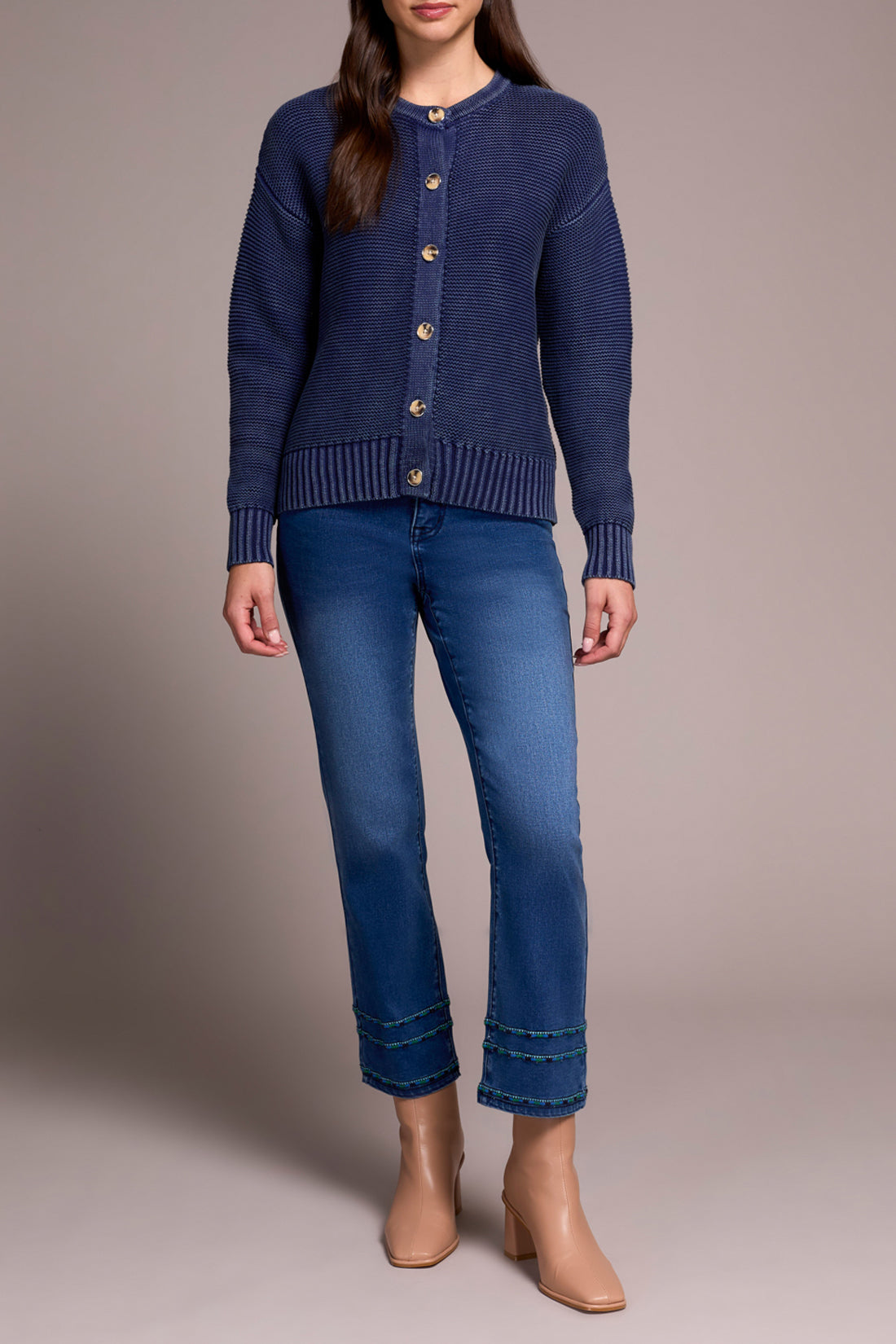 Crew Neck Vintage Wash Cardigan