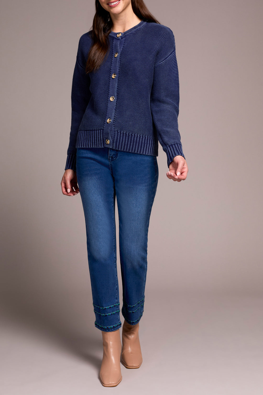 Crew Neck Vintage Wash Cardigan