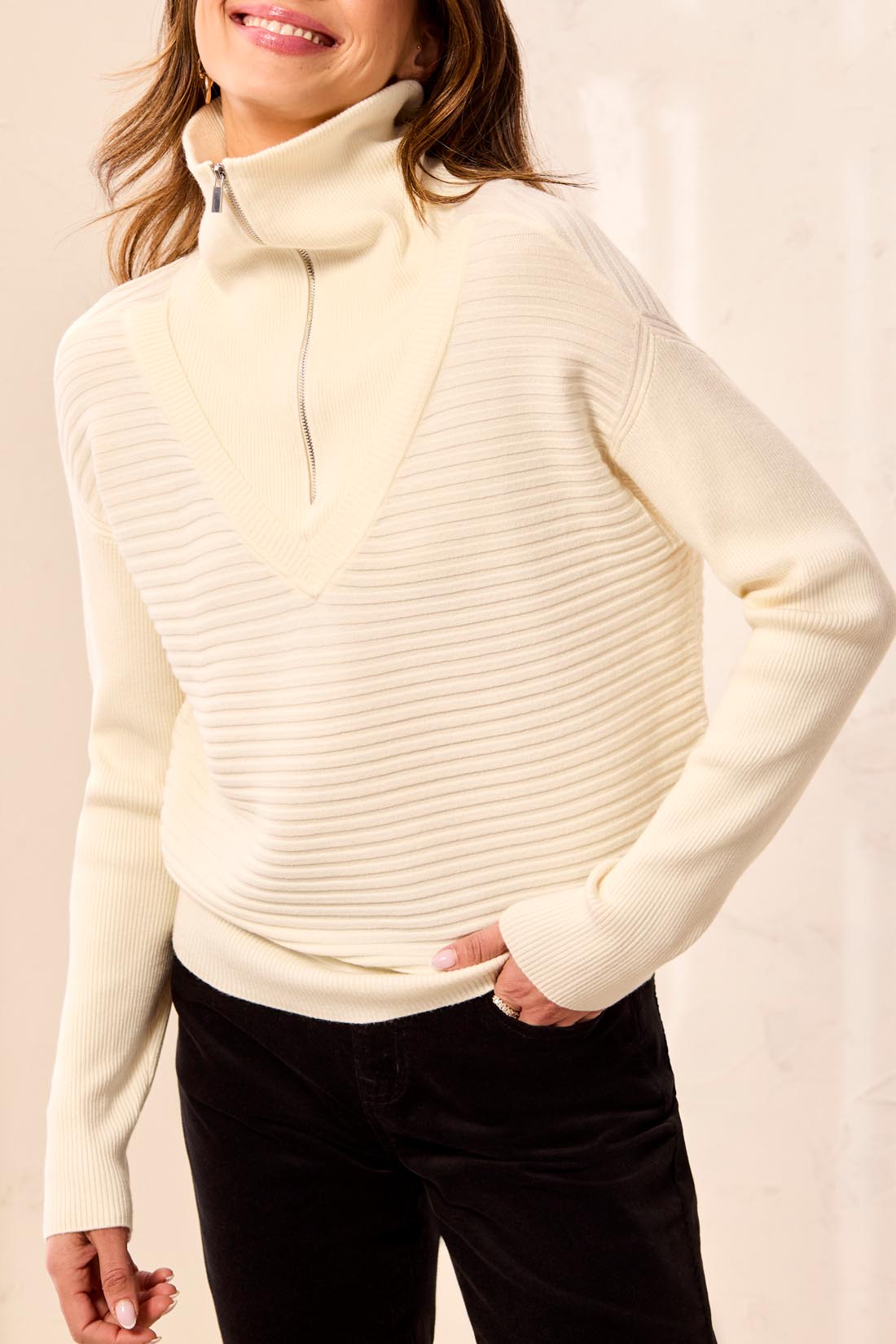 Zip Wing Collar Sweater