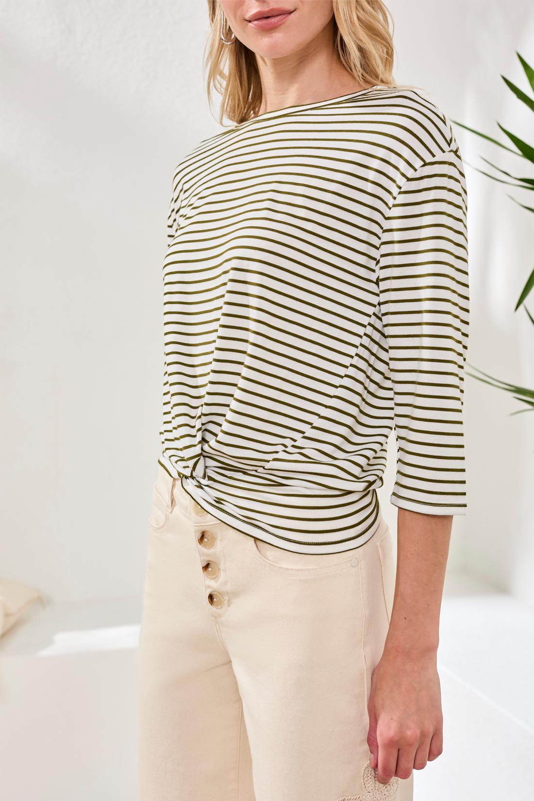 Stripe Print Knot Front Top