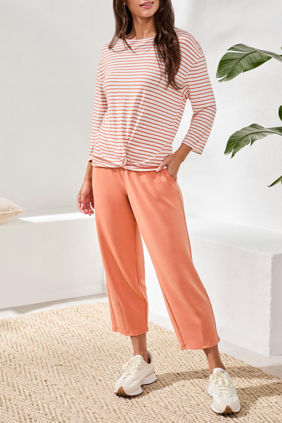 Stripe Print Knot Front Top
