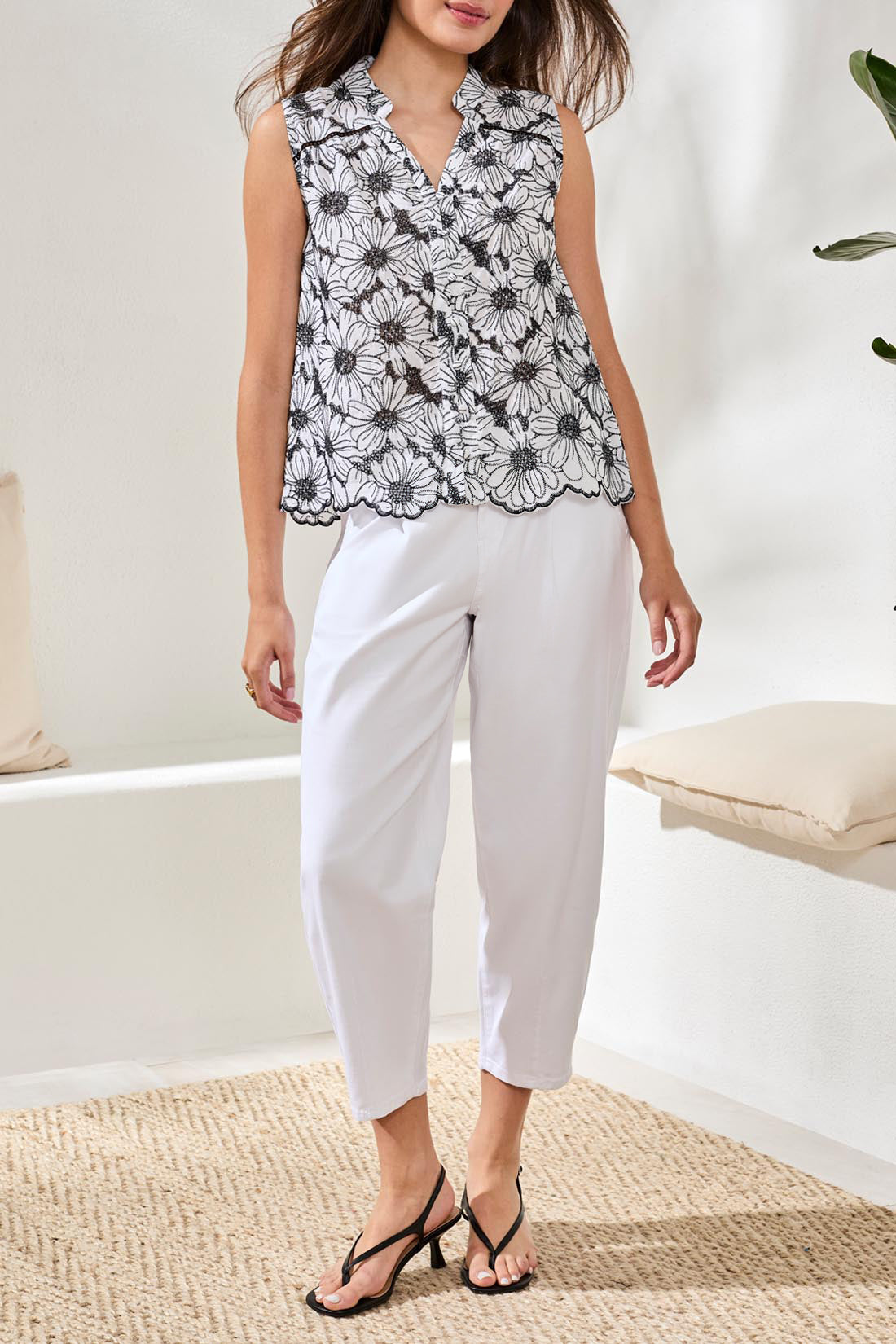 Floral Embroidery Eyelet Blouse