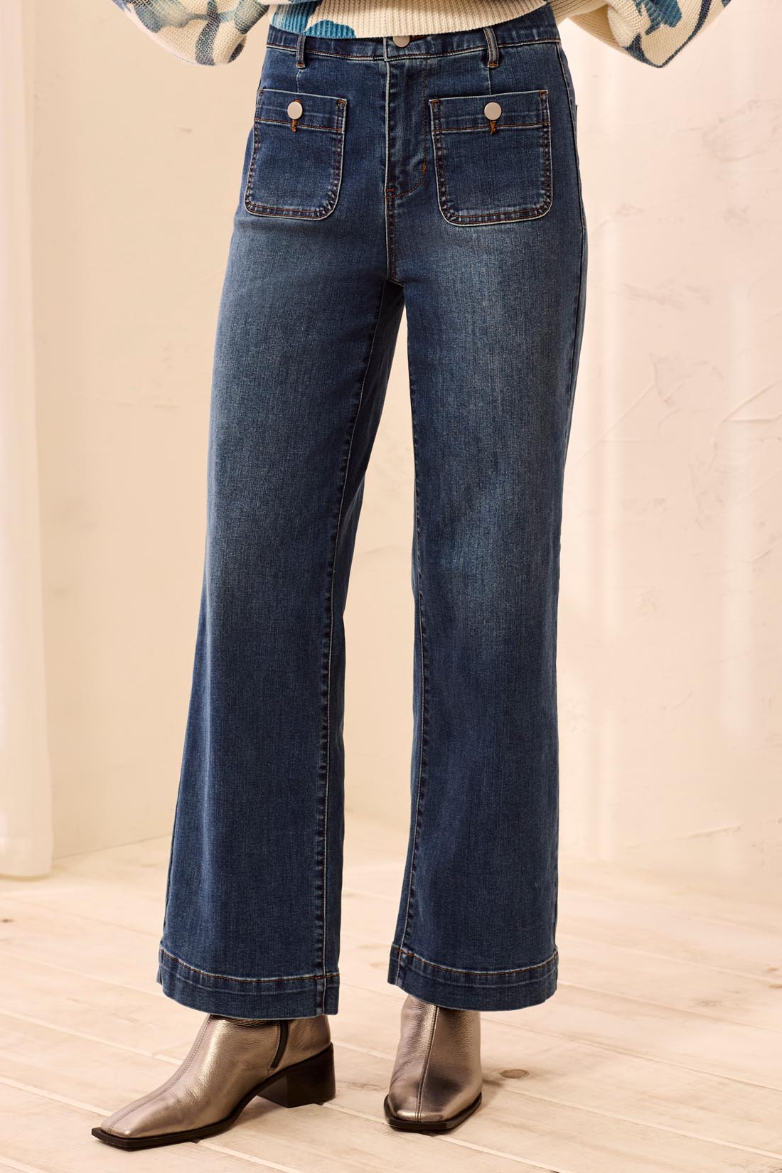 Straight Leg Patch Pocket Jeans