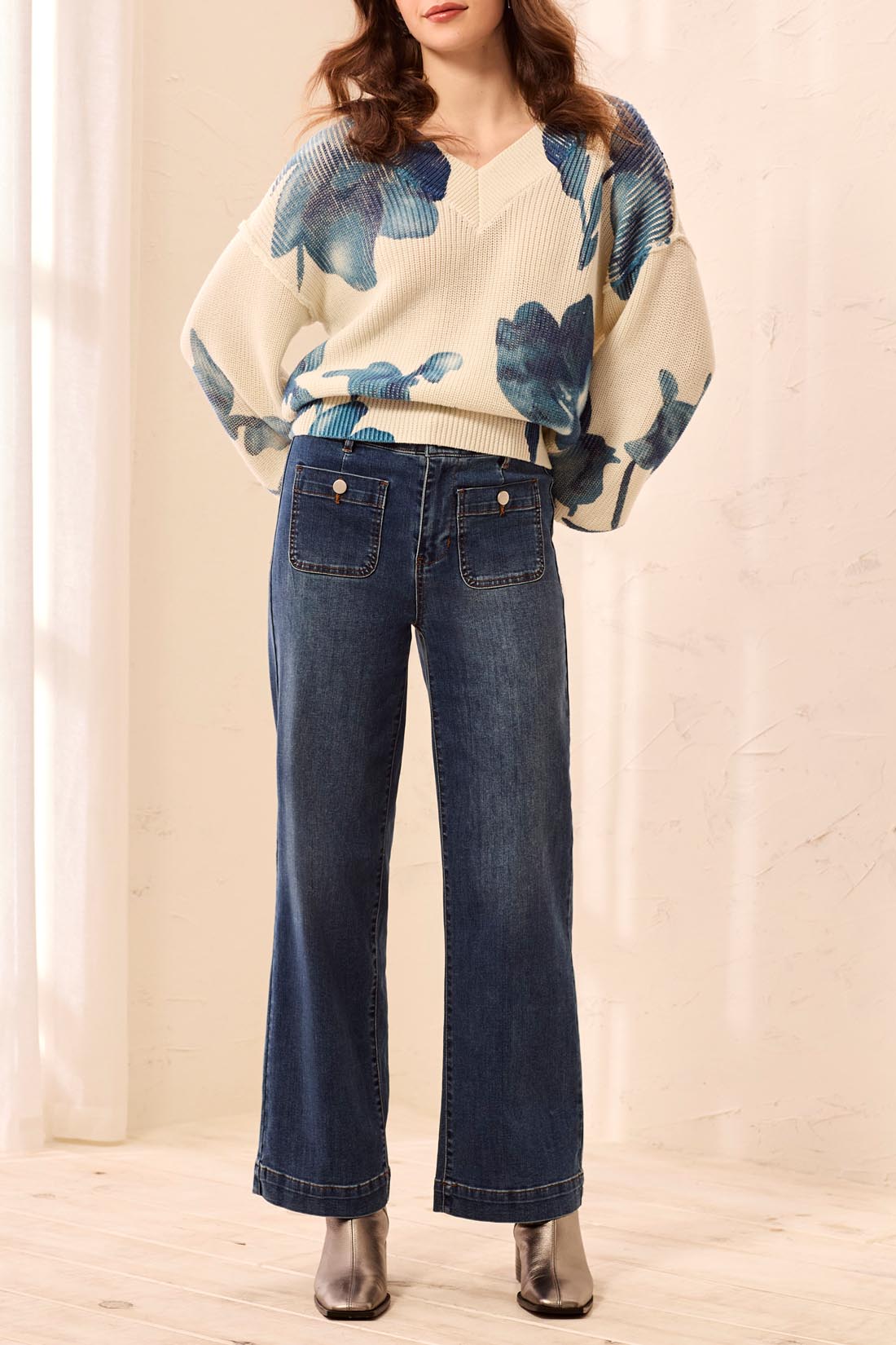Straight Leg Patch Pocket Jeans