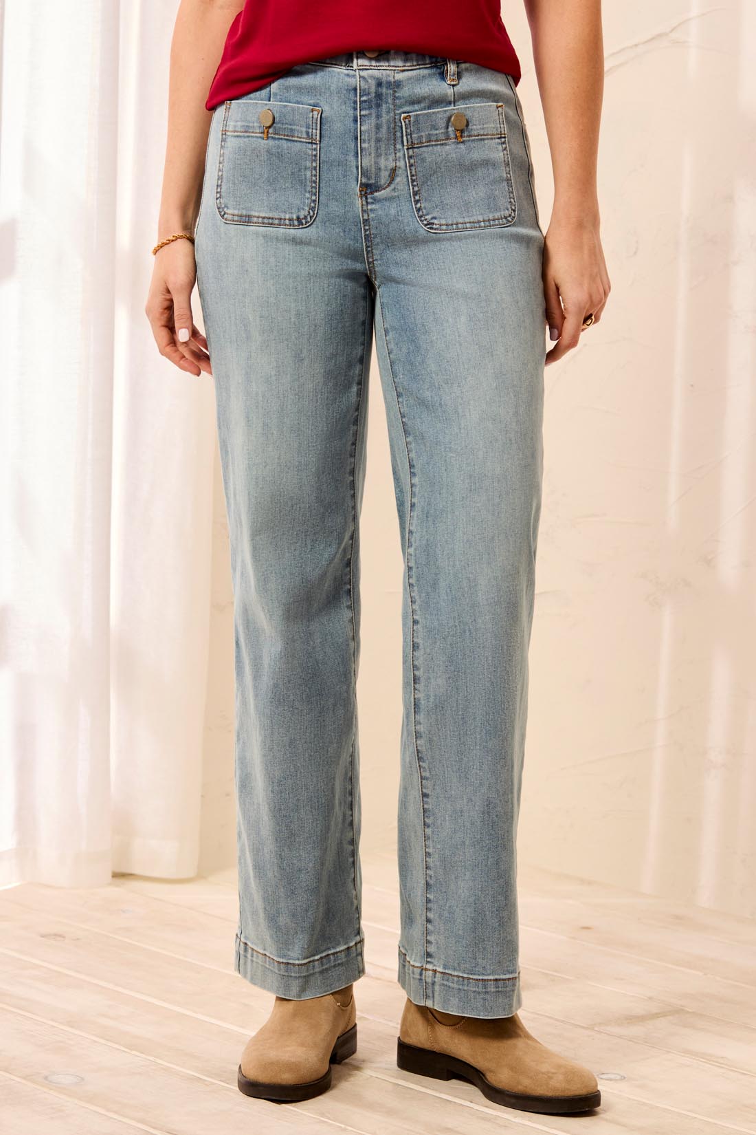 Straight Leg Patch Pocket Jeans