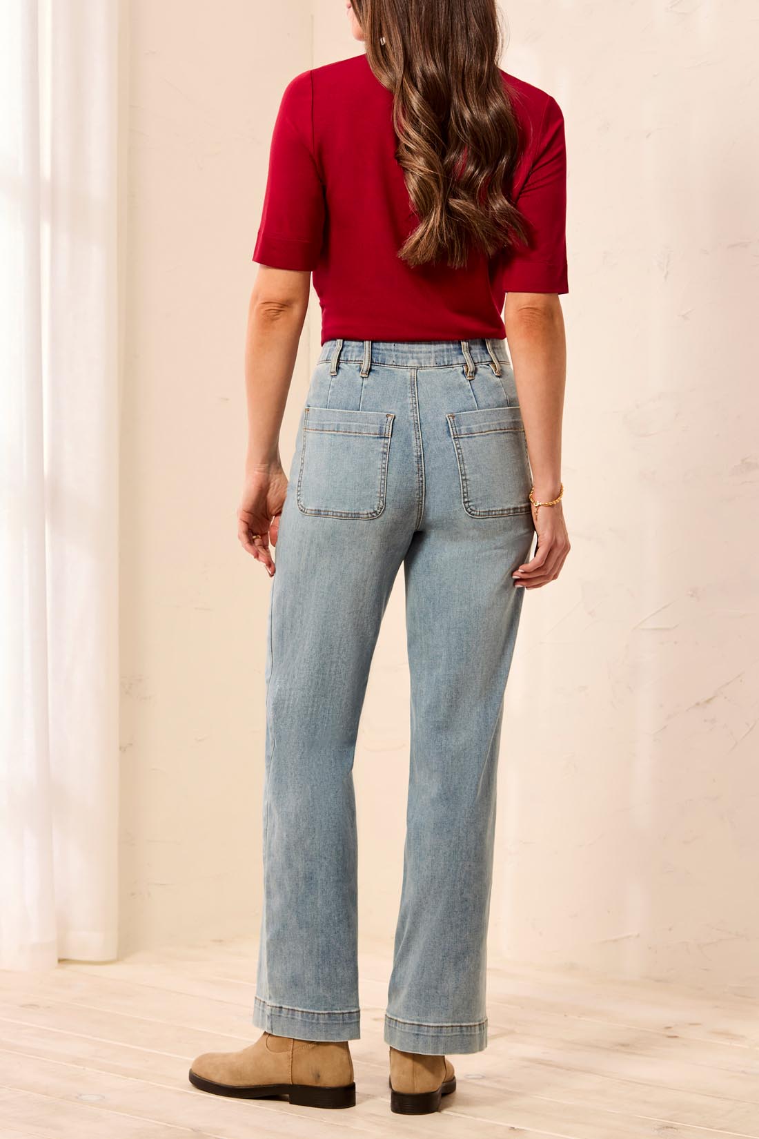 Straight Leg Patch Pocket Jeans