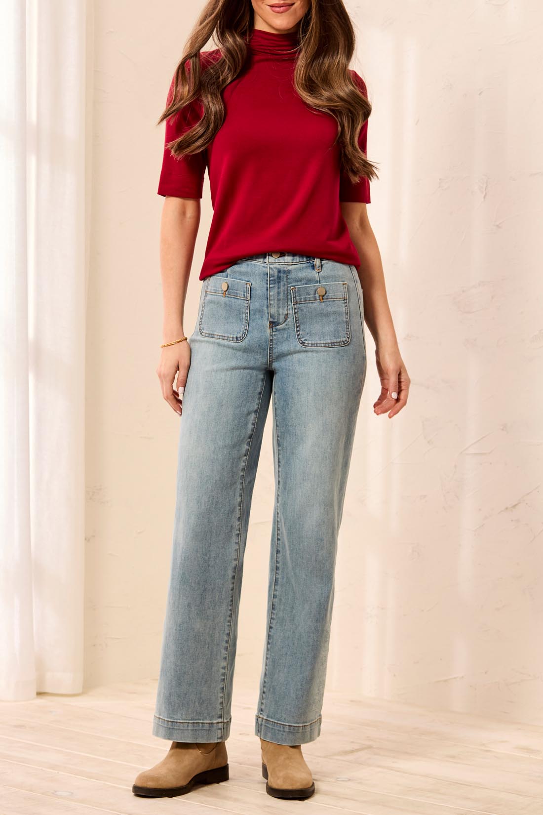 Straight Leg Patch Pocket Jeans