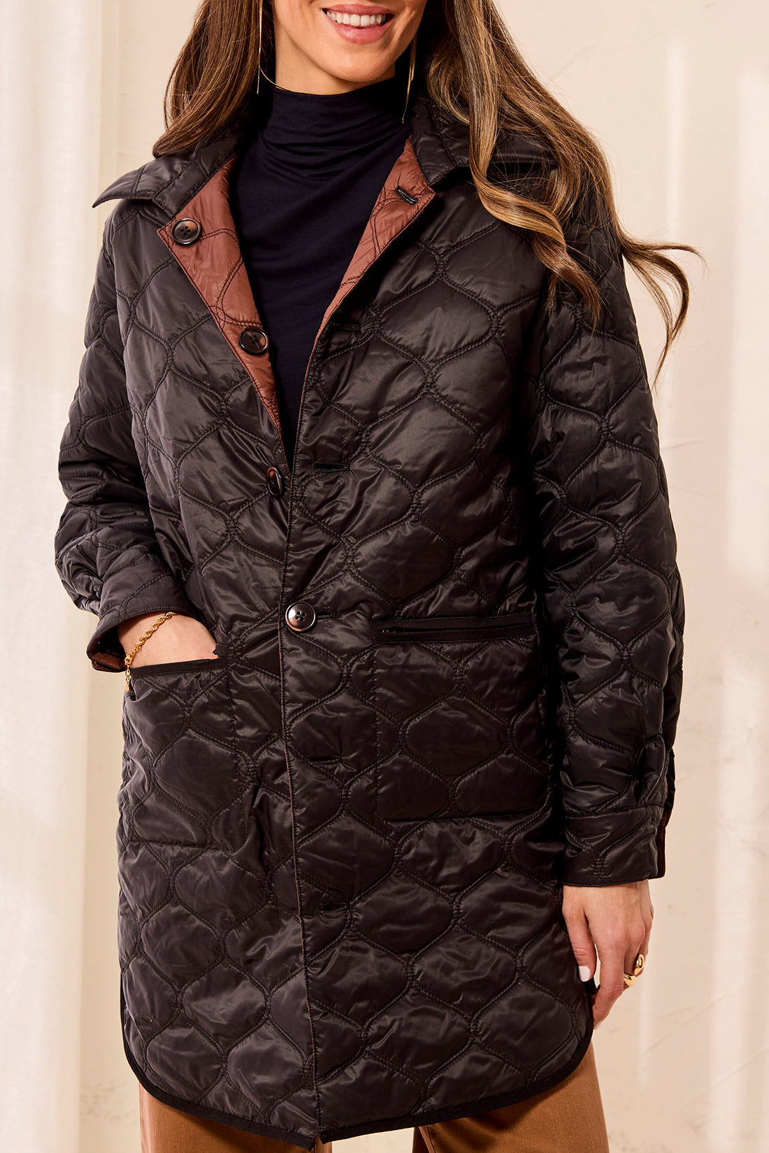 Quilt Button Front Reversible Coat
