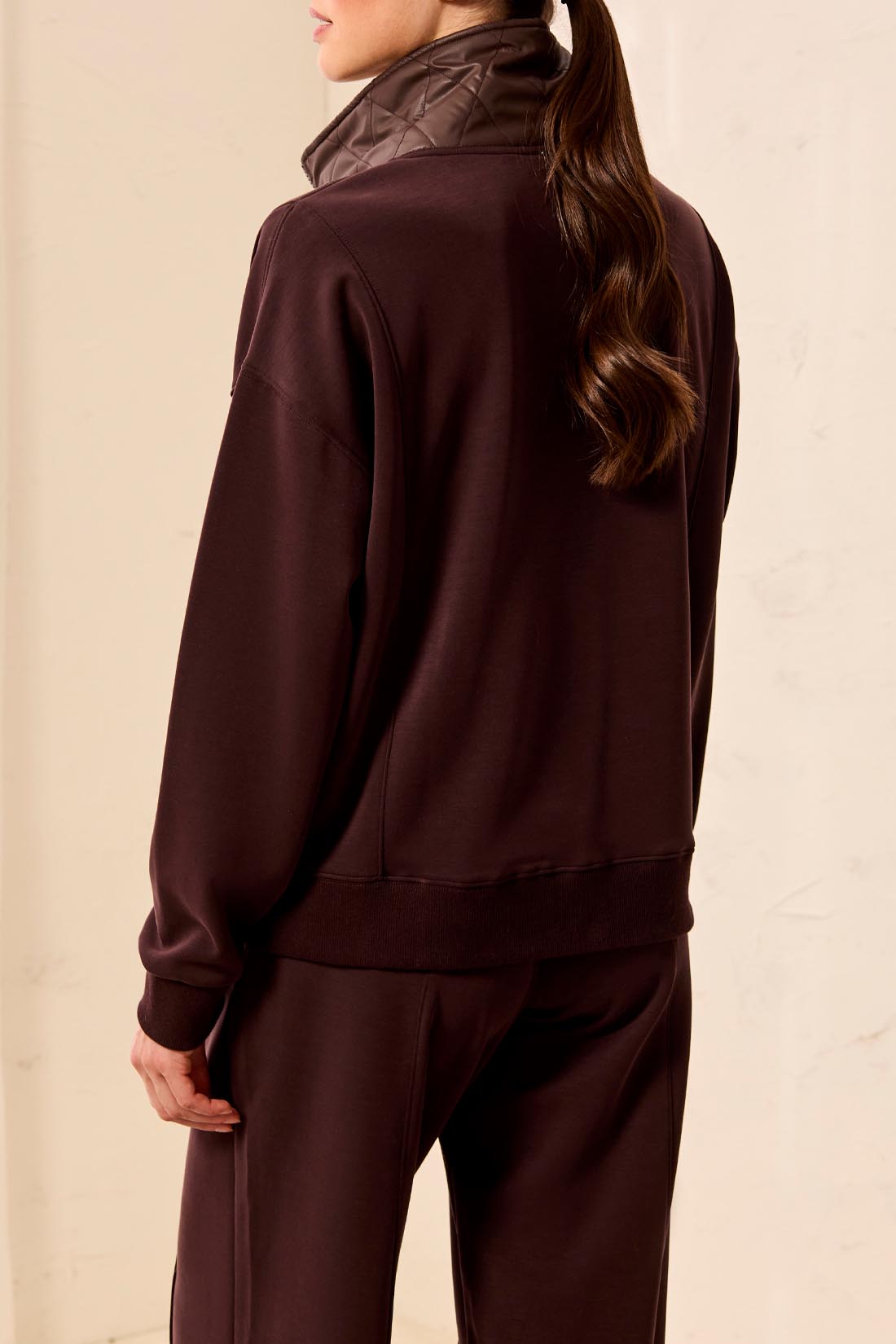 Faux Leather High Neck Zip Sweatshirt