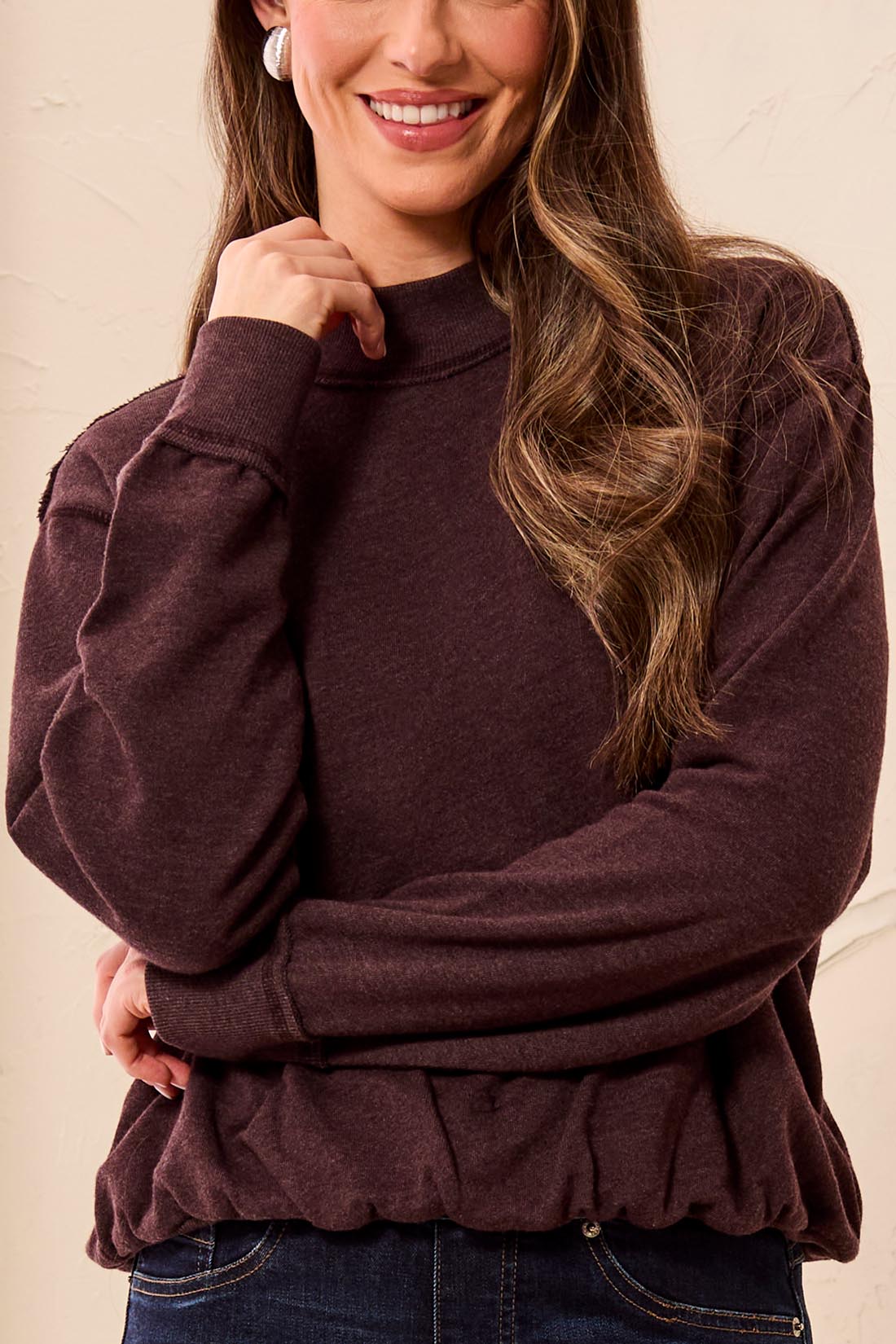 Mock Neck Bubble Hem Sweatshirt