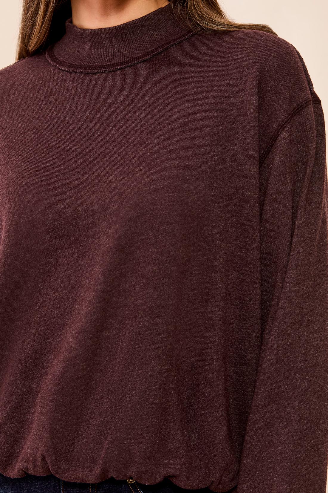 Mock Neck Bubble Hem Sweatshirt