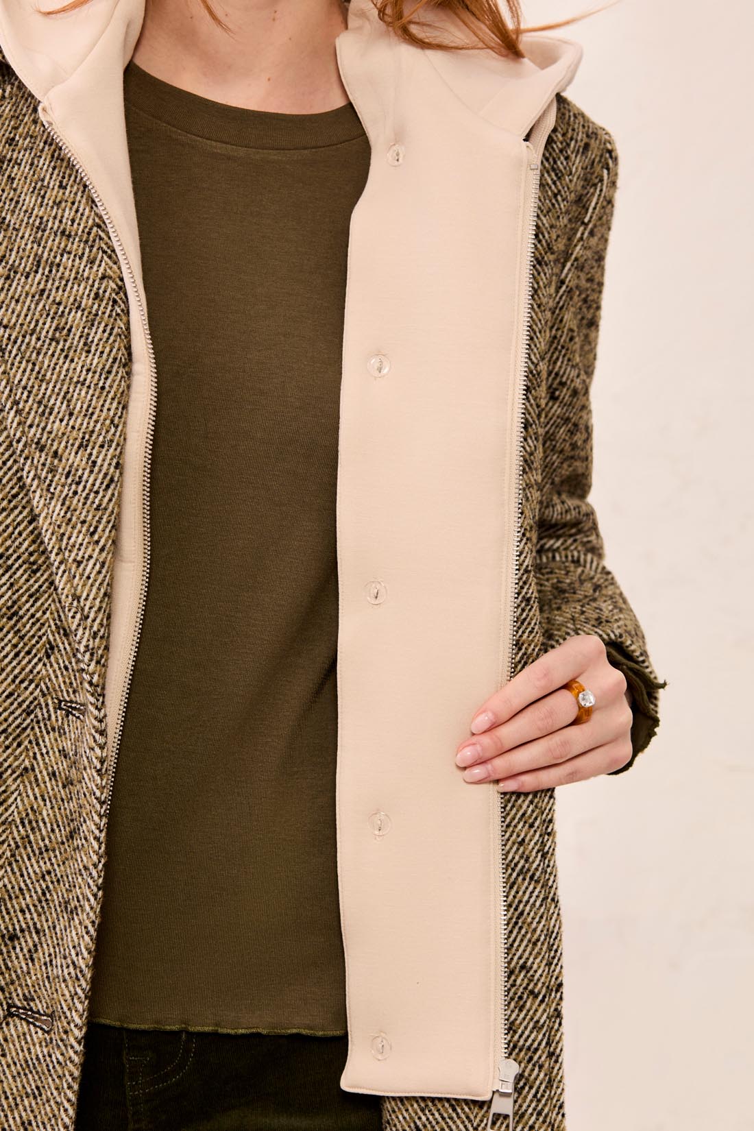 Tweed Coat with Detachable Hood