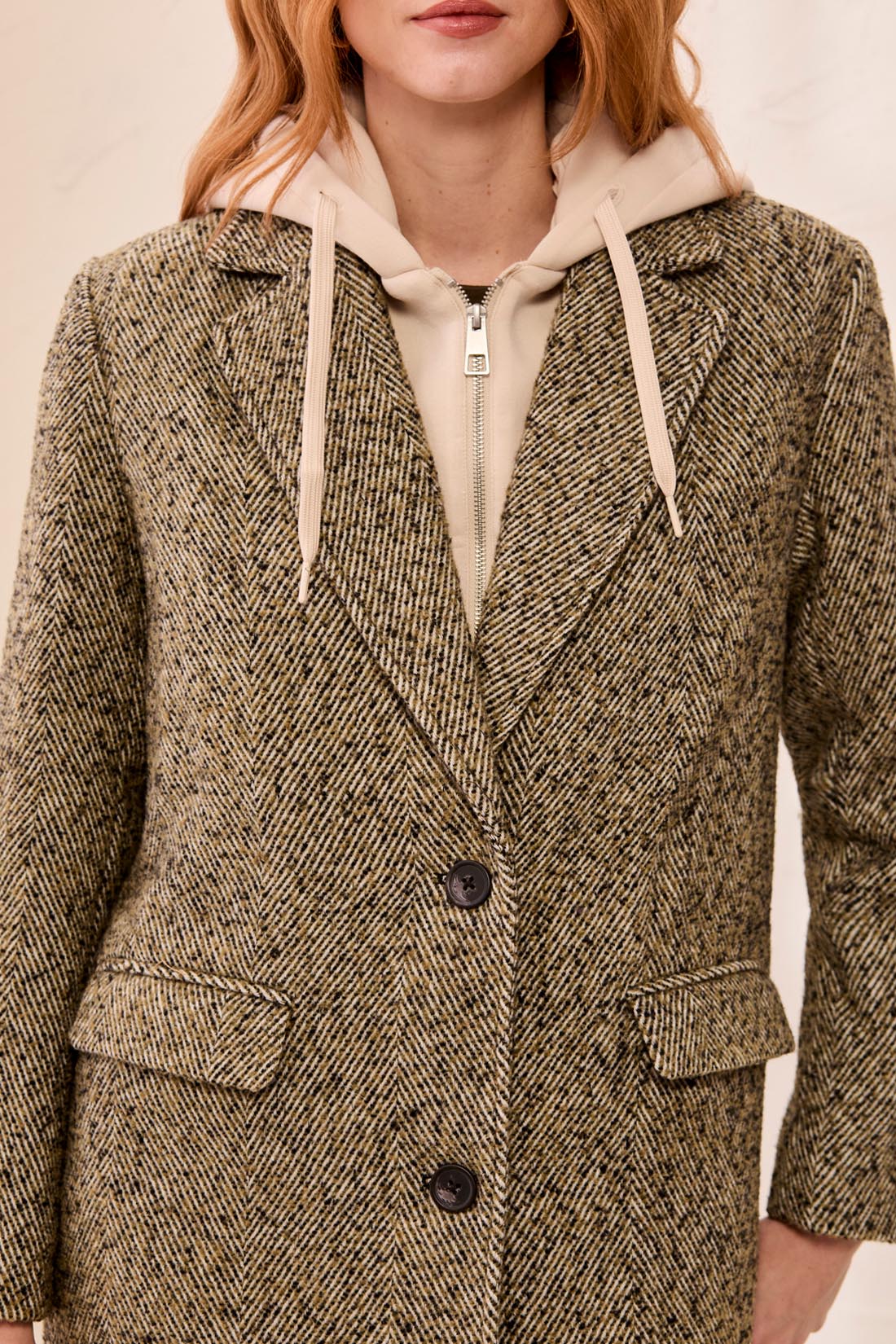 Tweed Coat with Detachable Hood