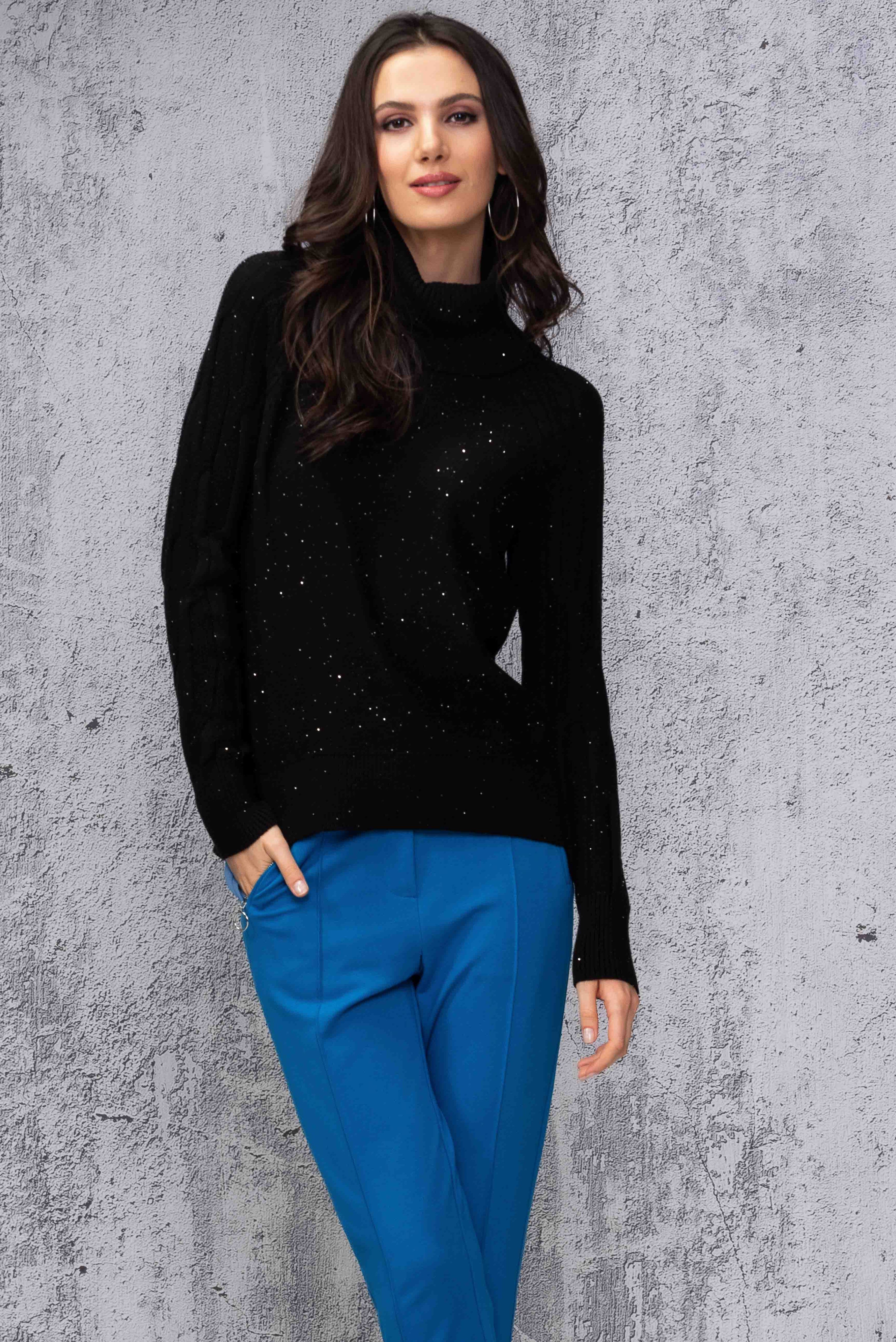 Cowl Neck Sequin Trim Pullover