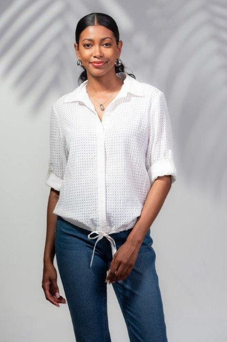 Jacquard Drawstring Hem Shirt
