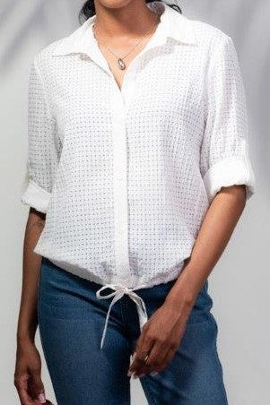 Jacquard Drawstring Hem Shirt