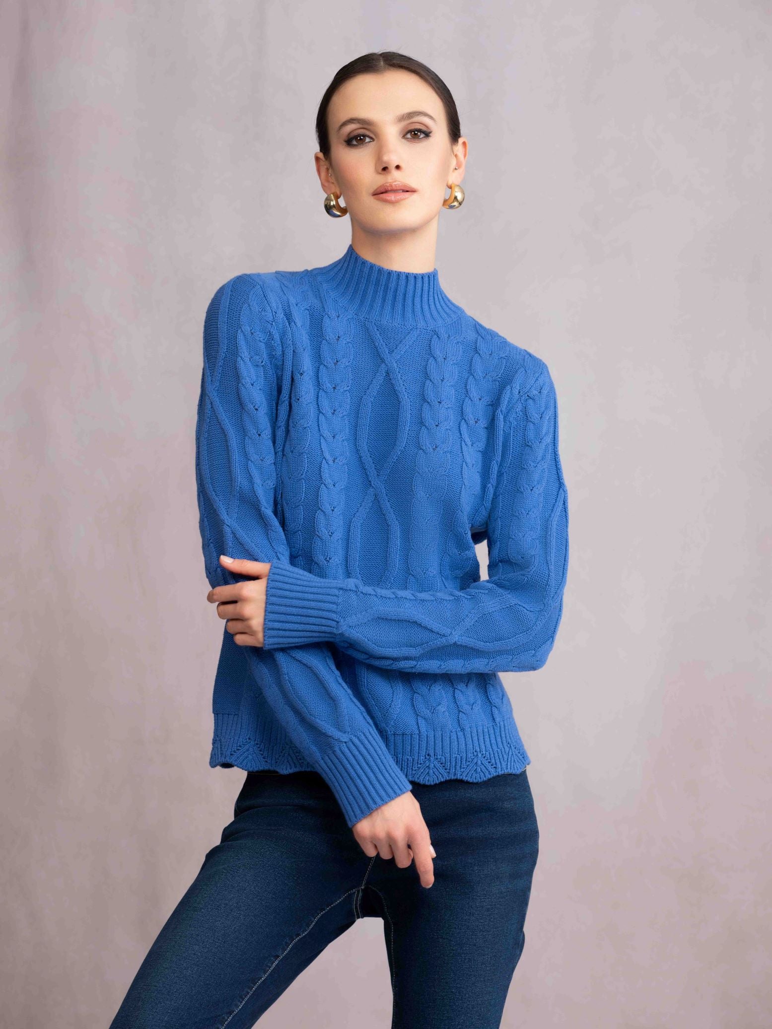 Cable Knit Cotton Blend Pullover