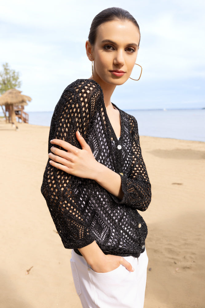 Pointelle Lurex Knit Cardigan