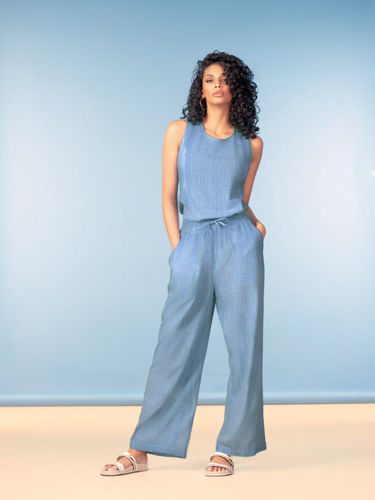 Linen Blend Fit & Flare Top