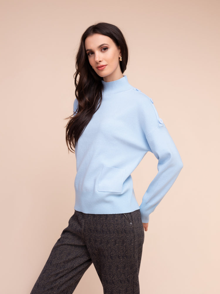 Mock Neck Button Trim Sweater