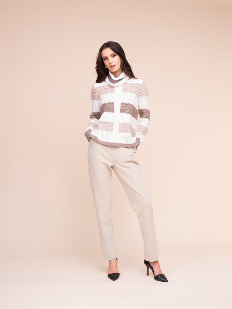 Stripe Pointelle Sweater with Scarf