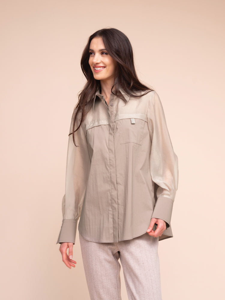 Organza Panel Taffeta Blouse