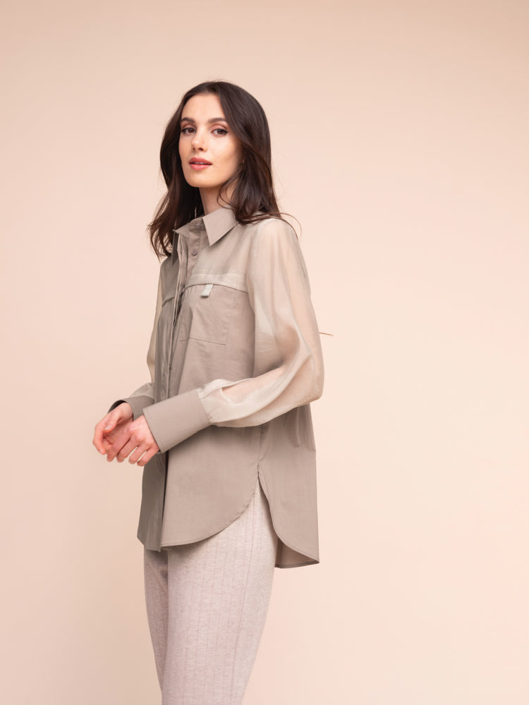 Organza Panel Taffeta Blouse