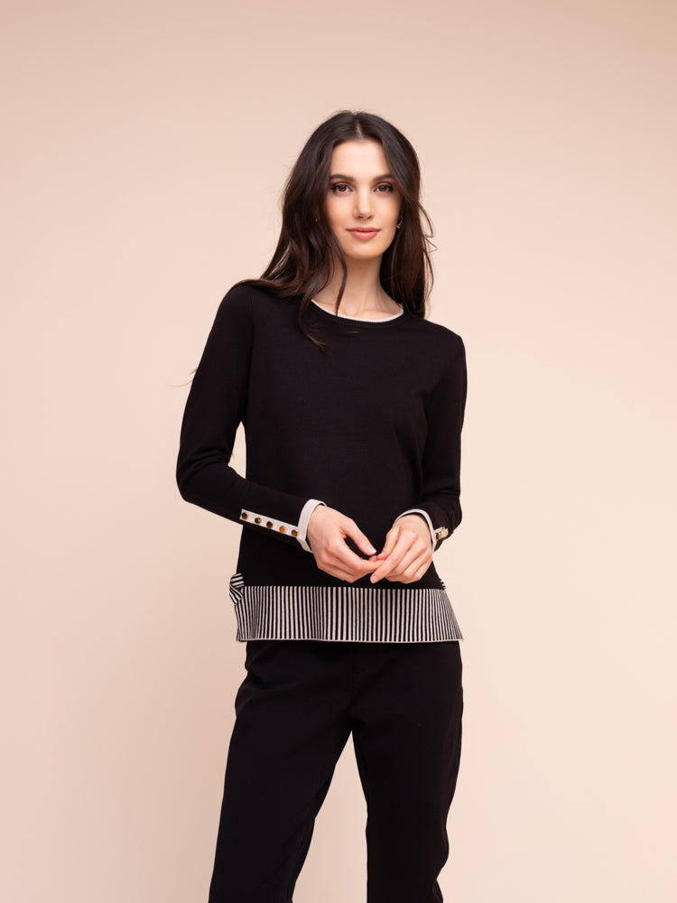 Stripe Trim Scoop Neck Sweater