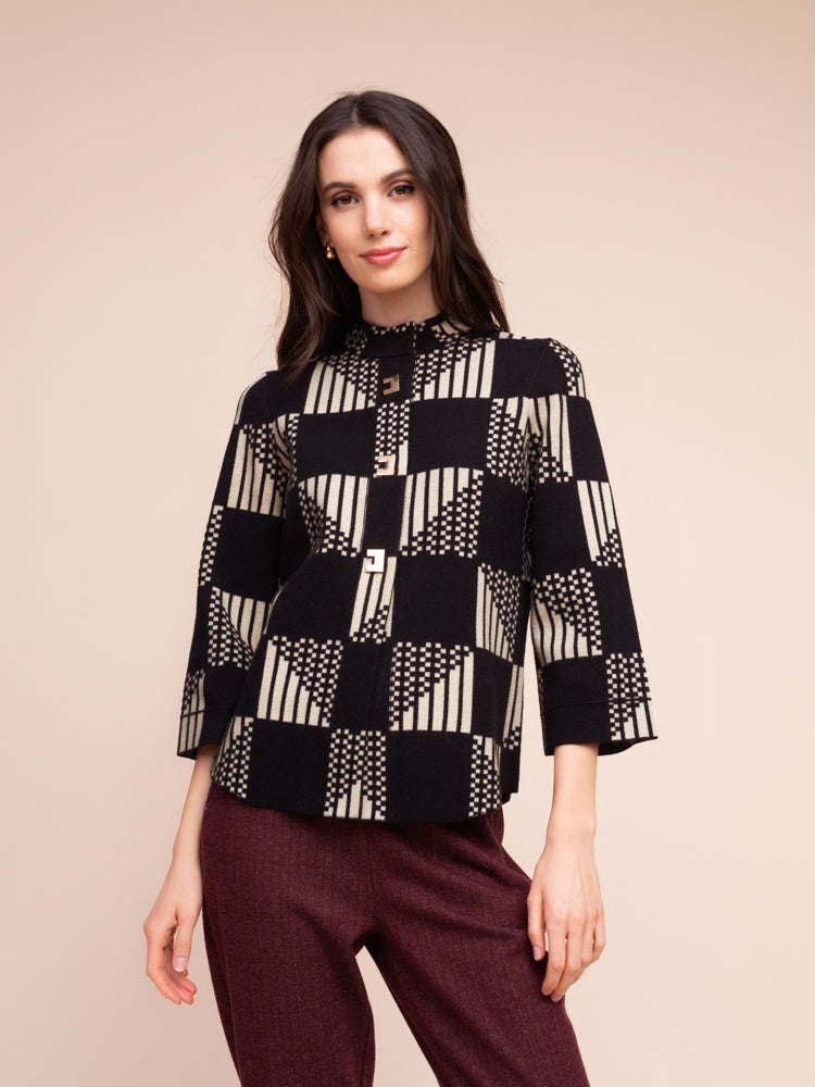 Geometric Print Knit Jacket