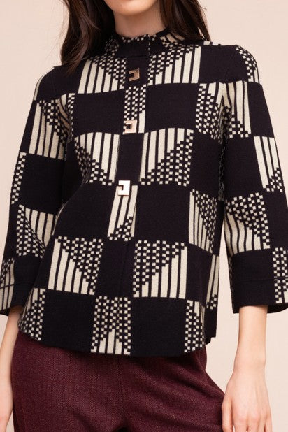 Geometric Print Knit Jacket