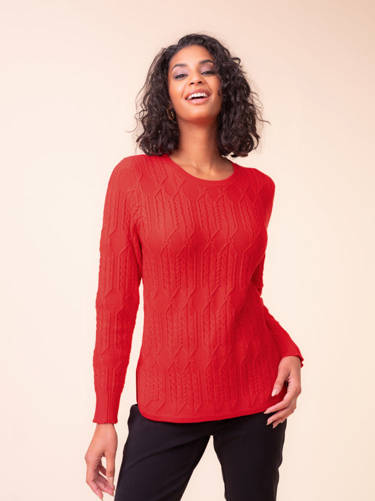 Cable Knit Sweater with Scarf