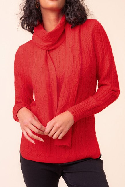 Cable Knit Sweater with Scarf