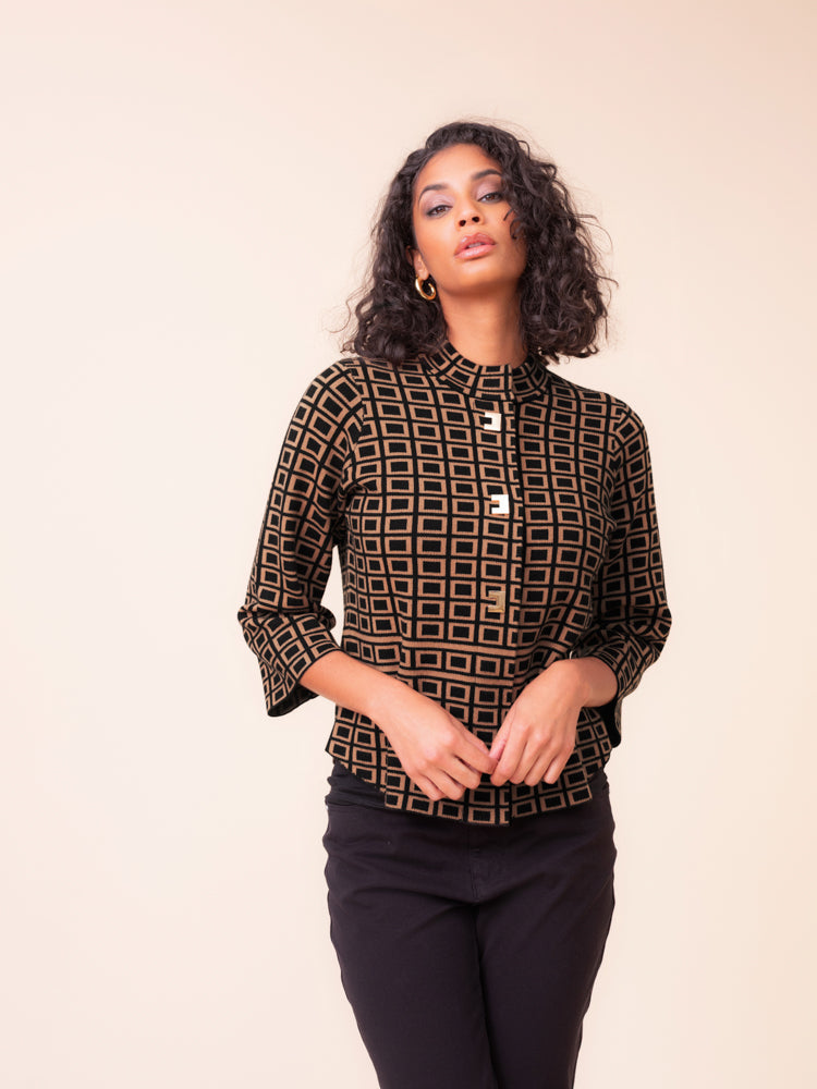 Geometric Print Knit Jacket