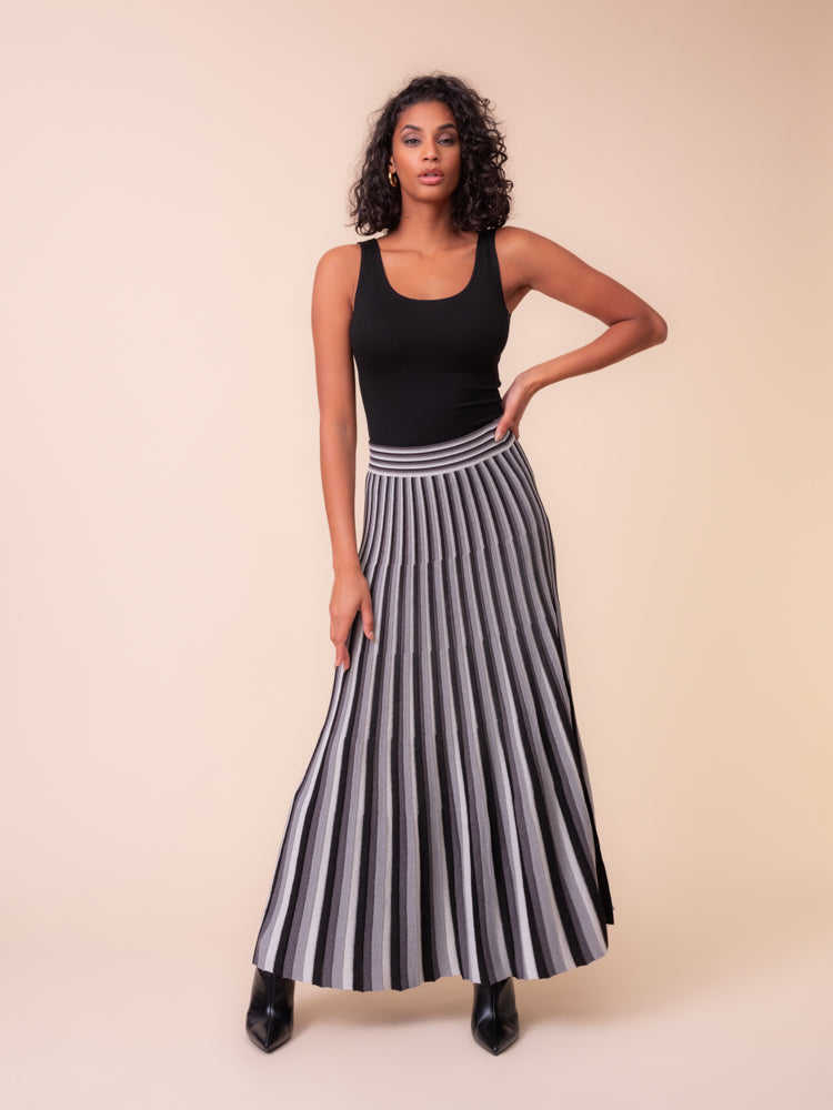 Stripe Pleat 38" Knit Skirt