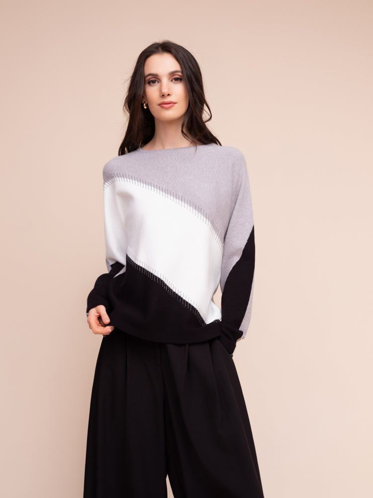 Color Block Crew Neck Sweater
