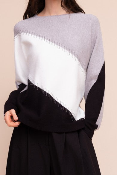 Color Block Crew Neck Sweater