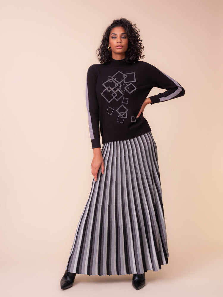 Stripe Pleat 38" Knit Skirt