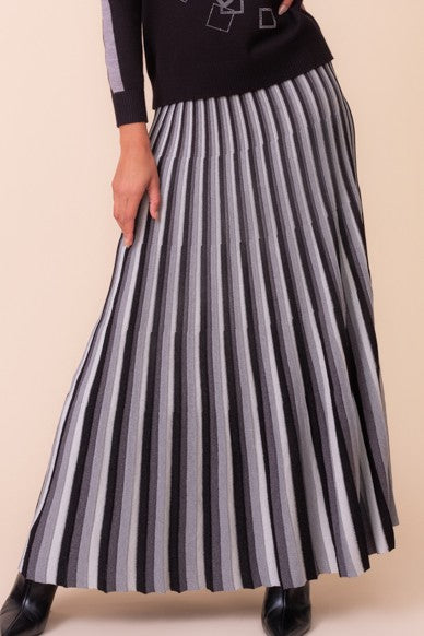 Stripe Pleat 38" Knit Skirt