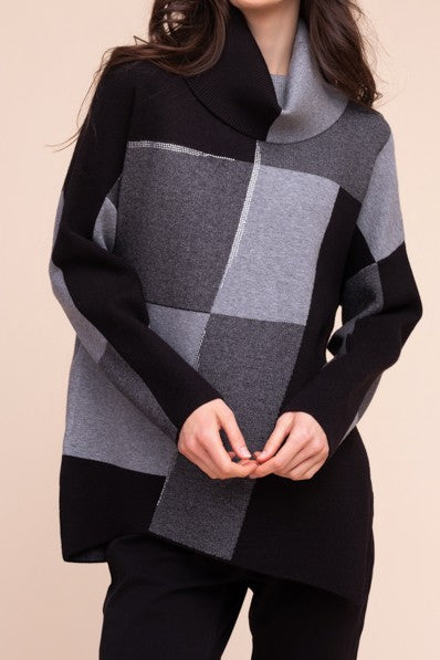 Check Print Cowl Neck Sweater