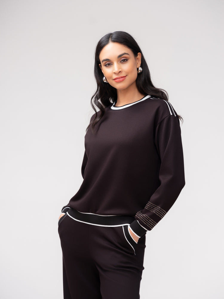 Piped Scoop Neck Sweater