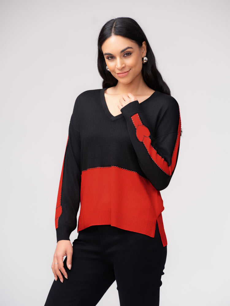 Color Block V-neck Sweater