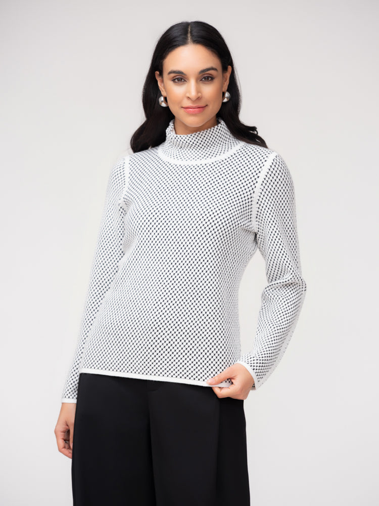 Dot Jacquard Mock Neck Sweater