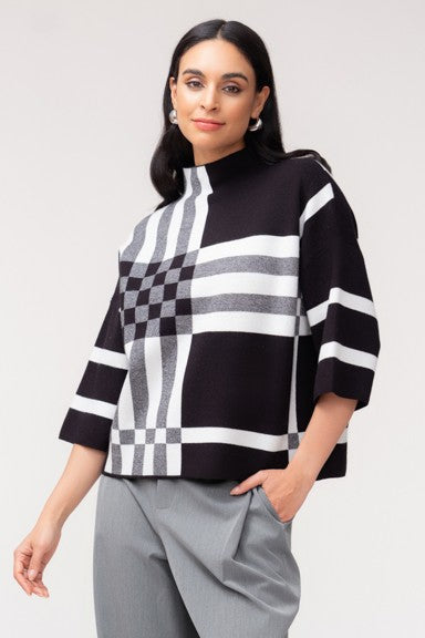Check Print Funnel Neck Sweater