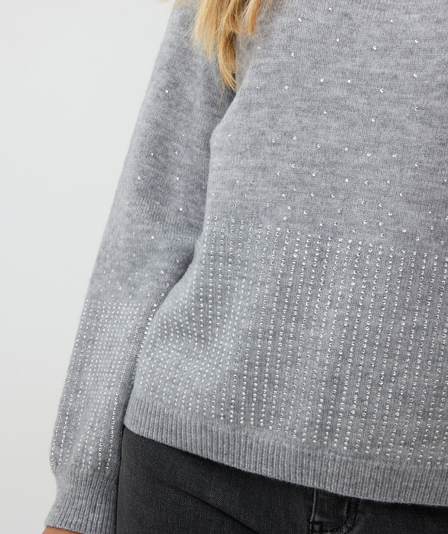 Rhinestone Trim Crew Neck Pullover