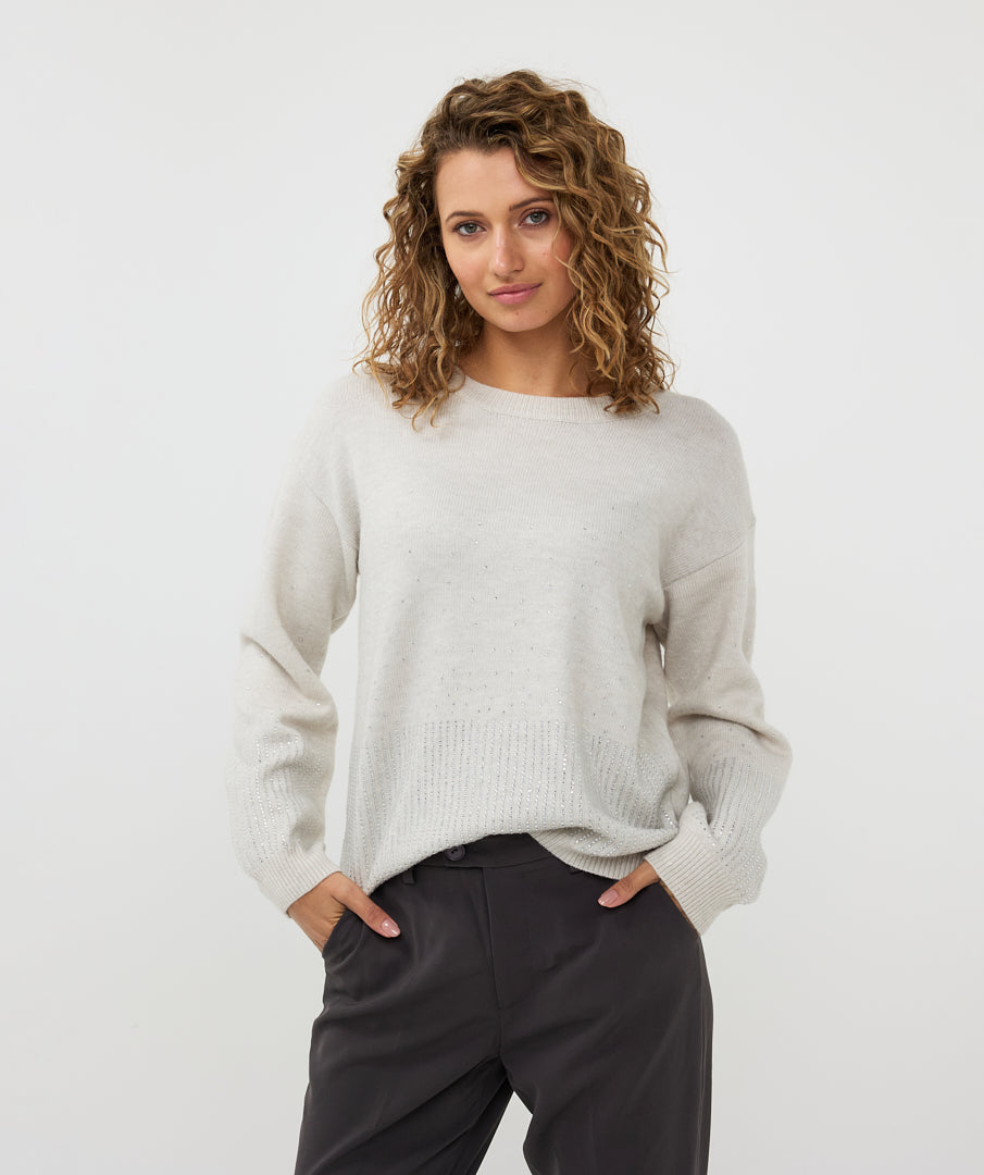 Rhinestone Trim Crew Neck Pullover
